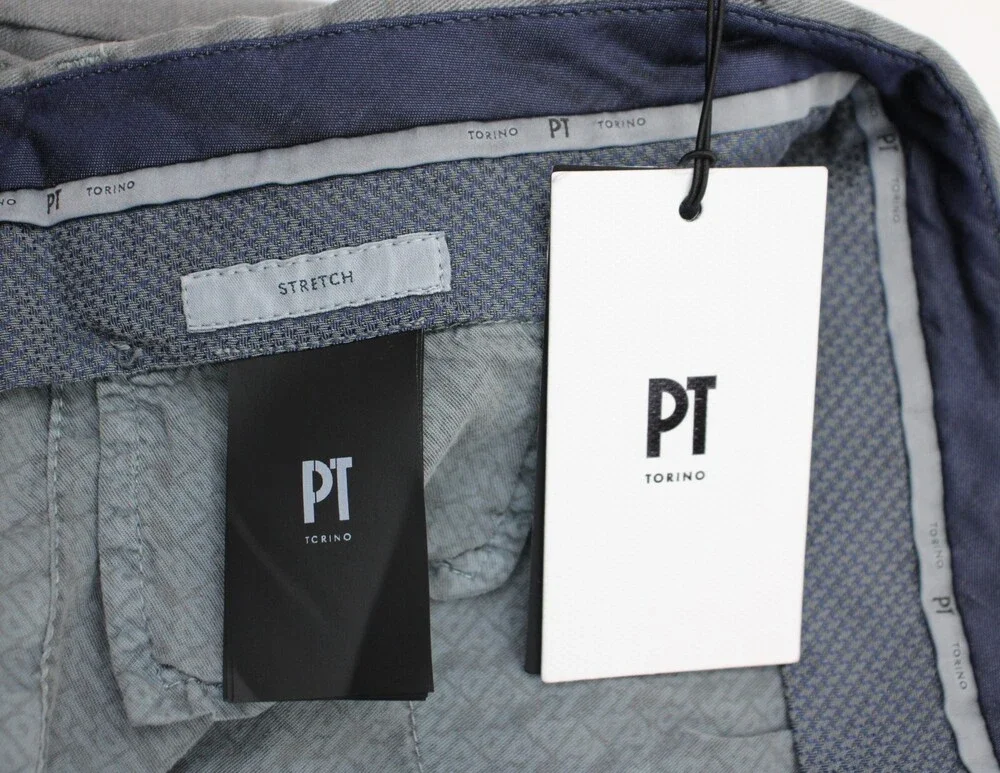 $395 PT Torino Pants 40 fits 39 (56 EU) Slim Grey Delvane Linen Cotton Stretch